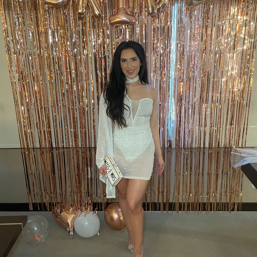 White Sexy Bachelorette Mesh Bedazzled Dress Size Medium